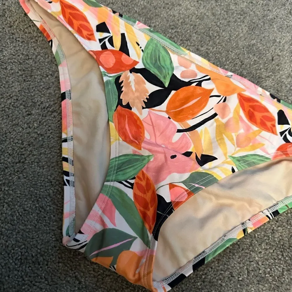 Kona Sol Leaf Print Swimsuit Hipster BikiniBottoms Multicolor Size XL NWT